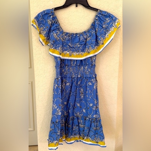 Max Studio Blue and Yellow Off-Shoulder Mini Dress - Picture 8 of 8